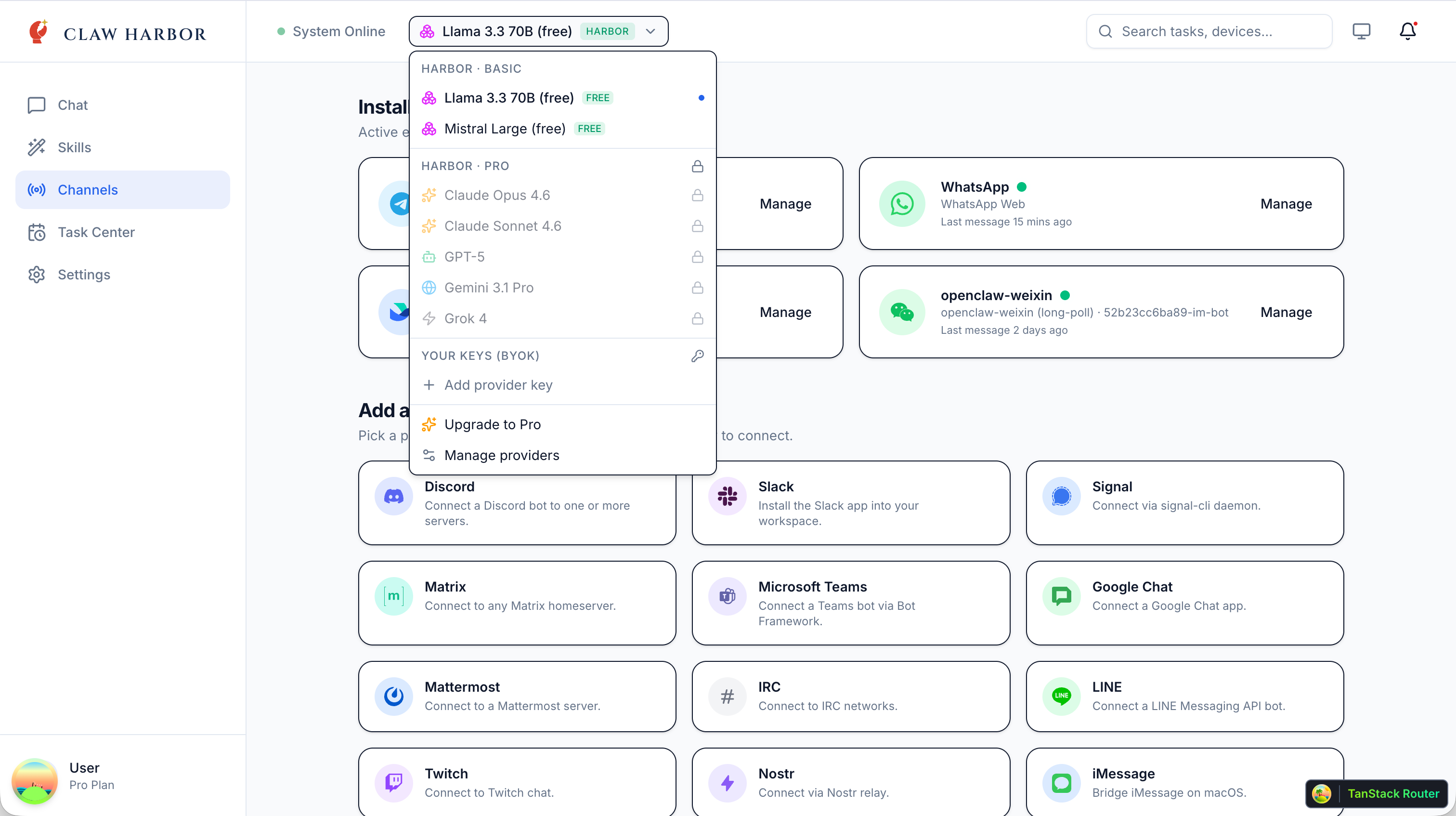 HarborOS console workbench interface