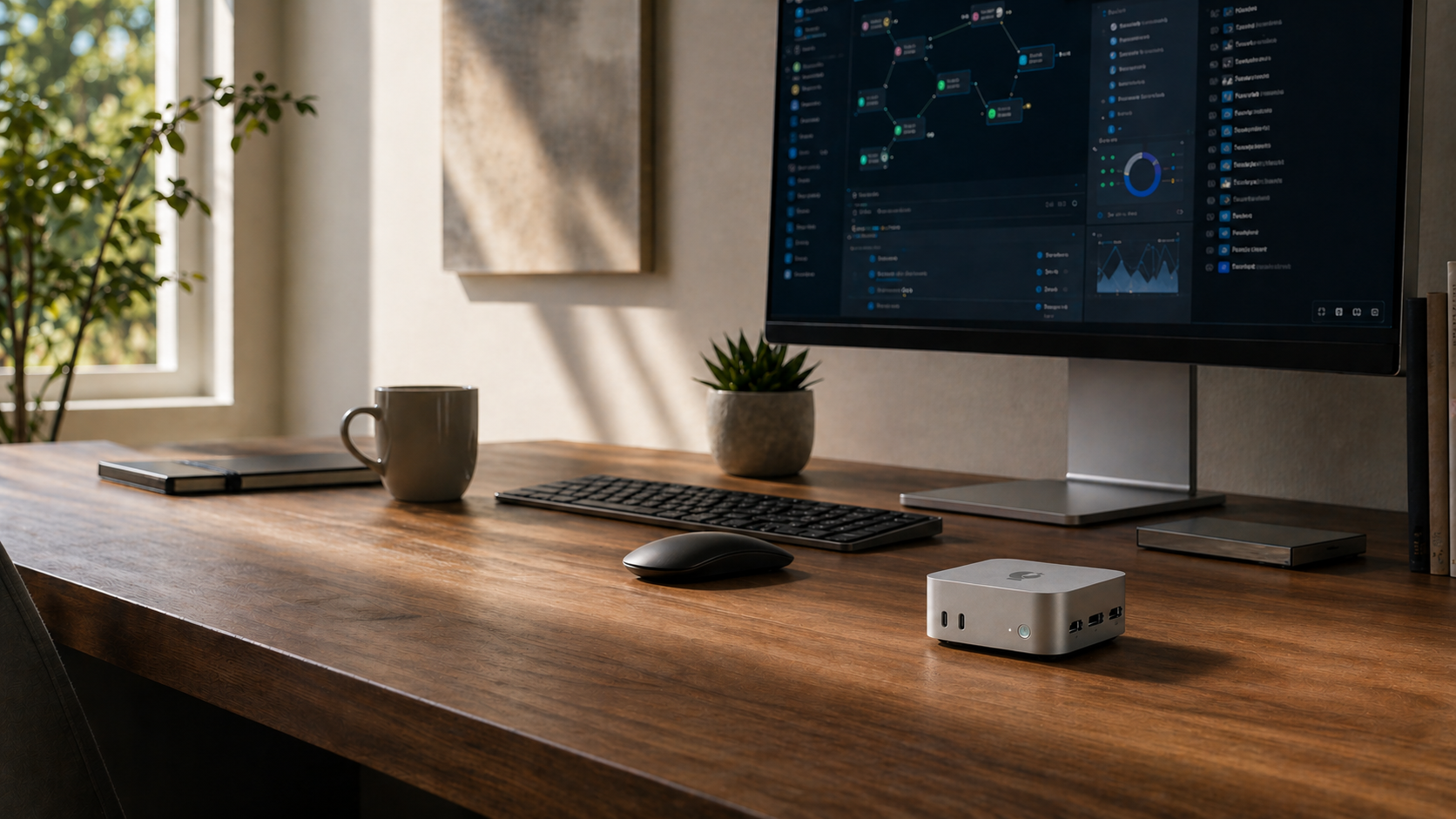 ClawHarbor running as a 24/7 executive desktop assistant in a modern workspace